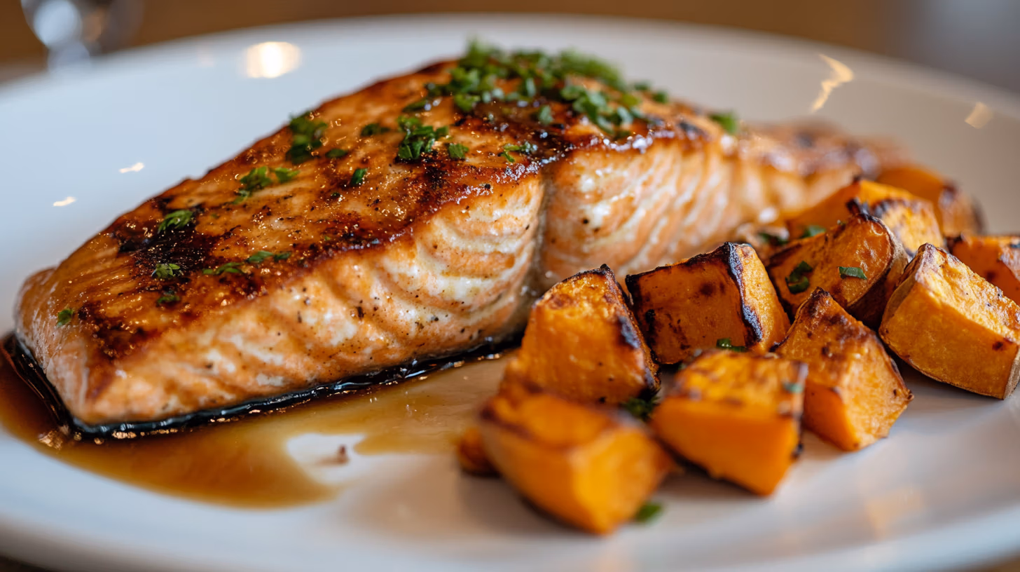 Maple Glazed Salmon with Roasted Sweet Potatoes