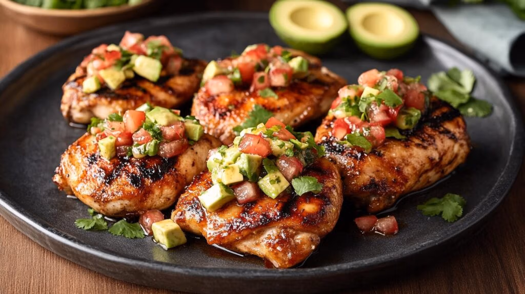Spicy Honey Lime Chicken Thighs with Avocado Salsa