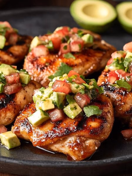 Spicy Honey Lime Chicken Thighs with Avocado Salsa
